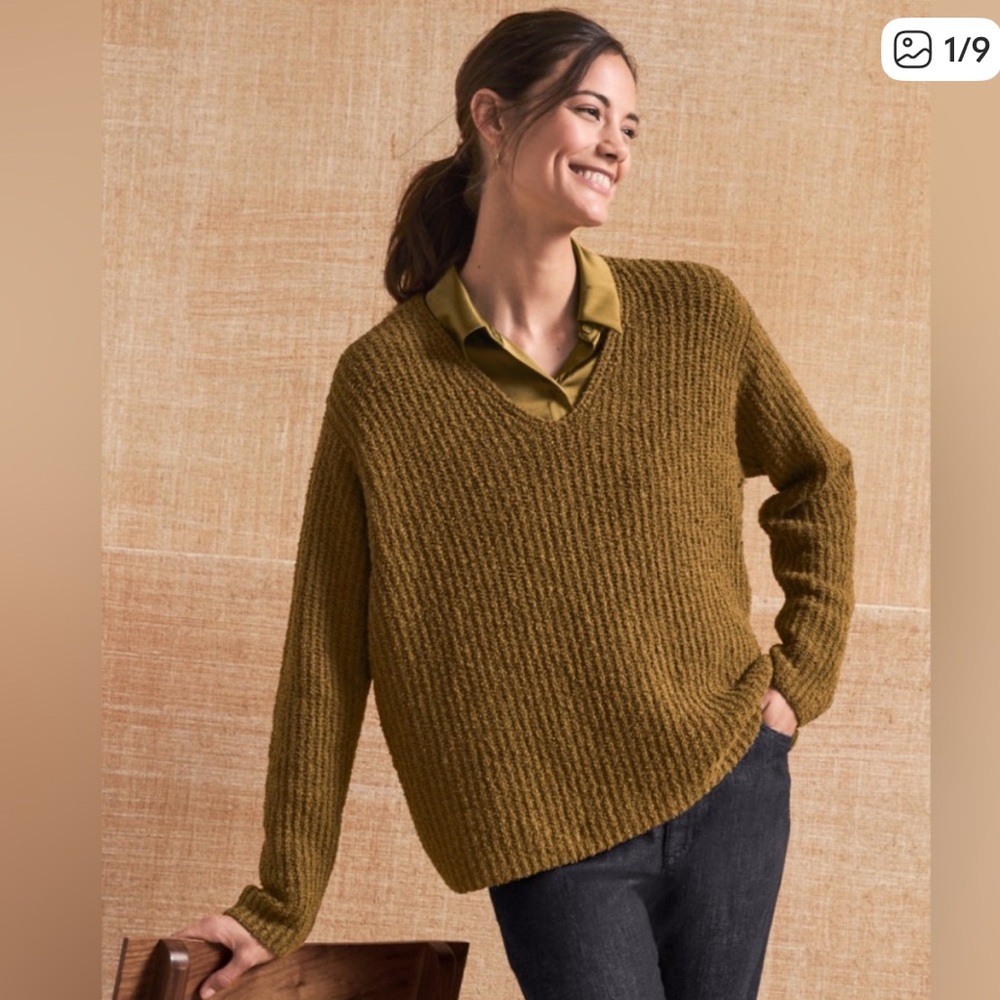 NWT EILEEN FISHER Organic-Cotton Fluff V-Neck
Sweater Sz L